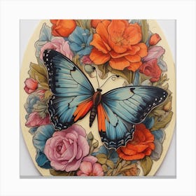 Butterfly On Roses Canvas Print