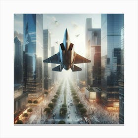 F-35 Fighter Jet Flying Over City 1 Canvas Print