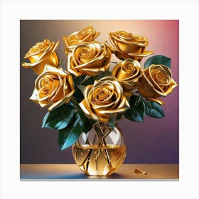 Gold Roses In A Vase 1 Canvas Print