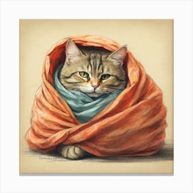 Cat Wrapped In Blanket Canvas Print