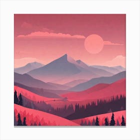 Misty mountains background in red tone 57 Canvas Print