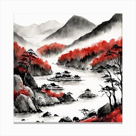 Chinese Landscape Mountains Ink Painting (92) Canvas Print