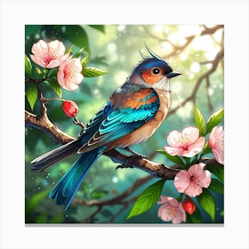 Bird Perched On A Branch Canvas Print