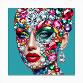 Pop Art Gems: A Creative and Vibrant Collage of a Woman’s Face with Diamonds, Rubies, and Emeralds Canvas Print