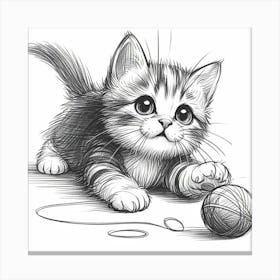 Kitten Playing With Yarn Canvas Print