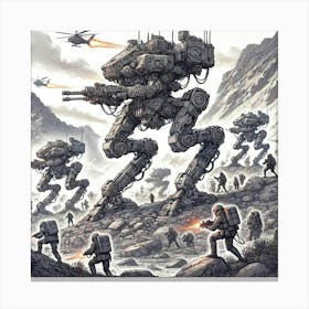 Mech Walkers Navigating Difficult Terrain Iron Commonwealth Canvas Print