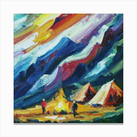 People camping in the middle of the mountains oil painting abstract painting art 22 Canvas Print