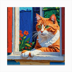 Orange Cat In Window 1 Canvas Print