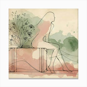 Woman Sitting On A Suitcase 1 Canvas Print