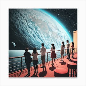 Group Of People Looking At The Earth Canvas Print