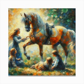 Little Girls And Horse Canvas Print