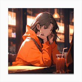 Anime Girl Sitting At A Bar Canvas Print