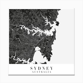 Sydney Australia Minimal Black Mono Street Map  Square Canvas Print