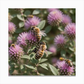 Bees On Thistle Canvas Print