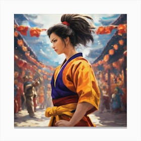 Asian Girl In Kimono Canvas Print