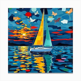 Sailboat At Sunset 10 Canvas Print