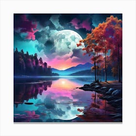 Full Moon Over Lake 2 Canvas Print