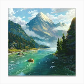 Digital Art Landscape River Mountains Canvas Print