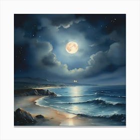 Full Moon At The Beach Canvas Print