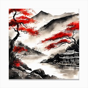 Japanese Landscape Painting Sumi E Drawing (2) Canvas Print