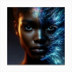 Nebula's Touch, Black Woman With A Glowing Face Canvas Print
