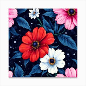 Cosmos Flowers Seamless Pattern Canvas Print