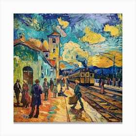 Van Gogh Style: Rail Station at Arles. 3 Canvas Print