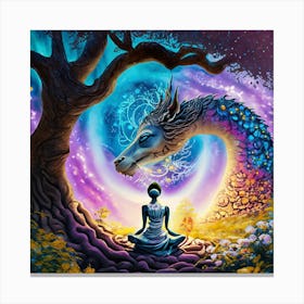 Meditating Woman With Dragon Canvas Print