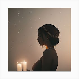 Silhouette Of A Woman Holding Candles Canvas Print