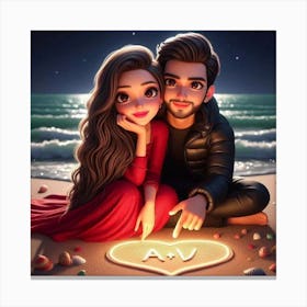 Couple Sitting On The Beach Canvas Print