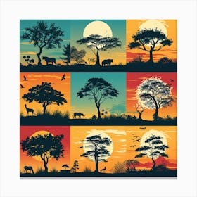 Set Of Silhouettes Of African Animals Canvas Print