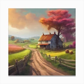 Natural Landscape, A Road To A Picturesque Farm Canvas Print