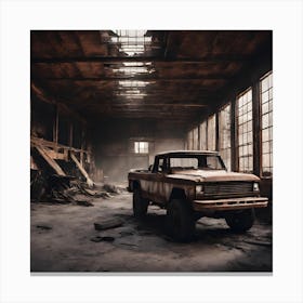 Old Truck In An Abandoned Building Canvas Print