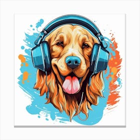 Golden Retriever with Headphones Canvas Print