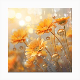 Yellow Flowers With Water Droplets Canvas Print