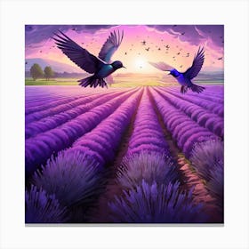 Lavender Field With Birds Canvas Print
