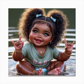 Little Black Girl In Water Canvas Print