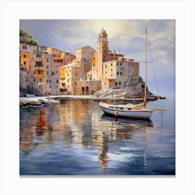 Golden Glow in Portofino: Coastal Impressions Canvas Print