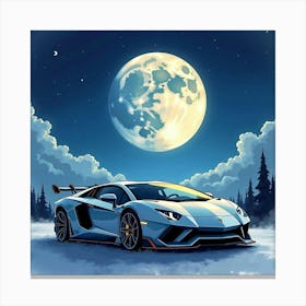 Lamborghini Sián With A Watercolor Moonlit Night Sky 1 Canvas Print