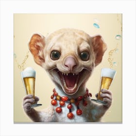 Lemur With Beer Glasses Canvas Print