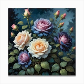 Vintage Midnight Summer Botanical Roses Garden Art Print 1 Canvas Print