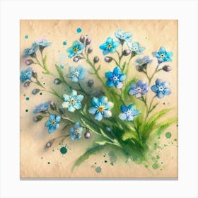 Watercolor Of Blue Flowers Canvas Print