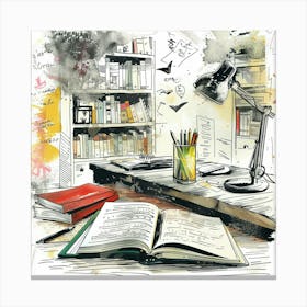 Illustration Of A Desk 2 Canvas Print