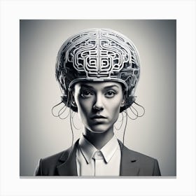 Young Woman With Brain On Her Head Canvas Print