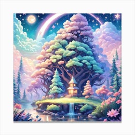 A Fantasy Forest With Twinkling Stars In Pastel Tone Square Composition 215 Canvas Print