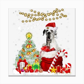 Santa Great Dane Christmas Tree Lights Dog Owner Xmas Canvas Print