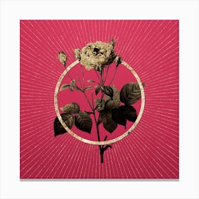 Gold Pink French Roses Glitter Ring Botanical Art on Viva Magenta Canvas Print