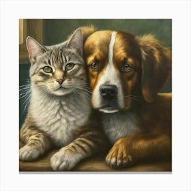 Dog And Cat Snuggle Canvas Print