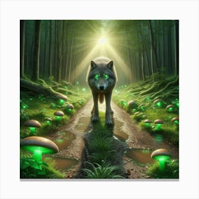 Wolfy looking for bioluminescent mushrooms 3 Canvas Print
