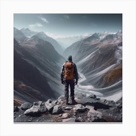 Man Standing On Top Of A Mountain Canvas Print